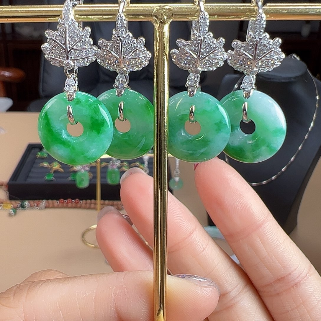 翡翠银S925镶嵌耳饰耳饰多样性发货一副