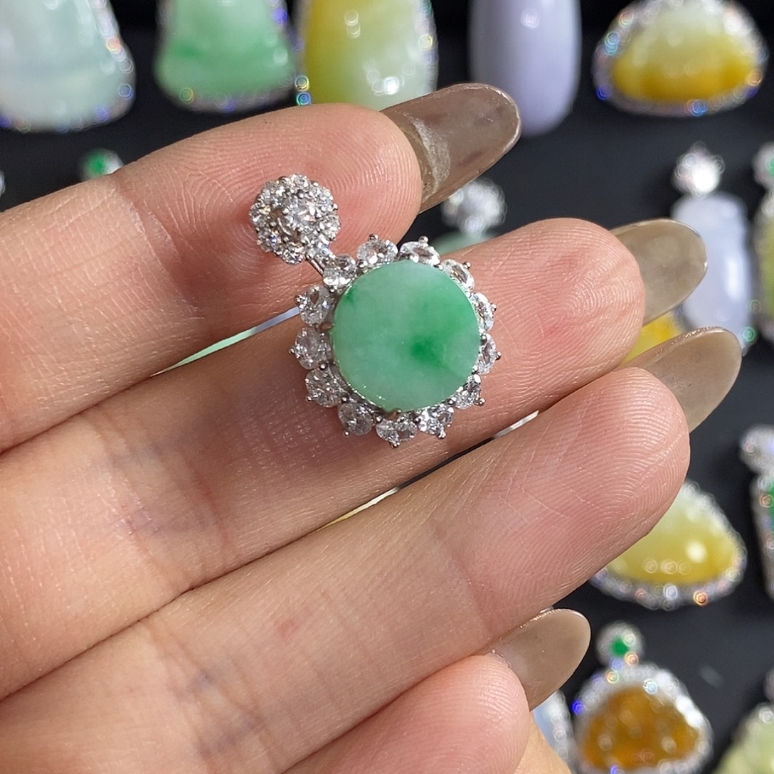 翡翠银S925镶嵌颈饰天然翡翠