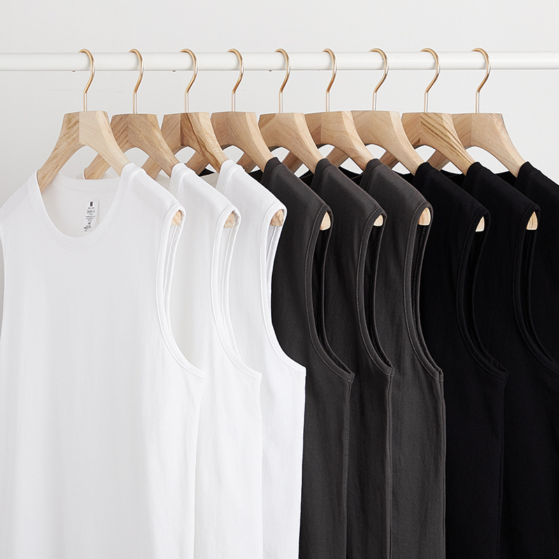 纯色美式无袖T恤坎肩男士运动背心纯棉白色短袖汗衫