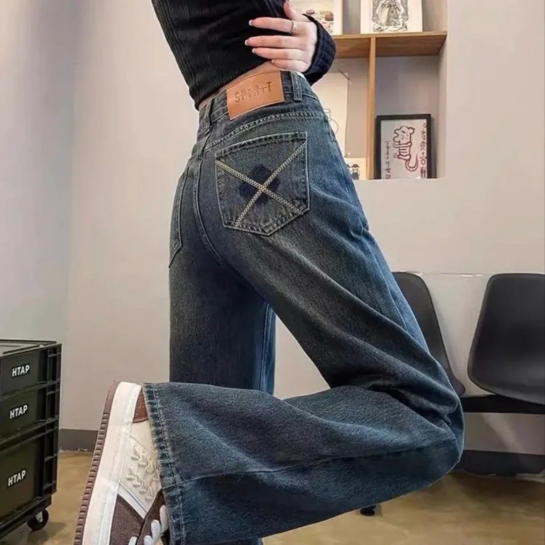 【现货+运费险】水泥灰新款潮流牛仔裤女秋季宽松显高显瘦百搭简约