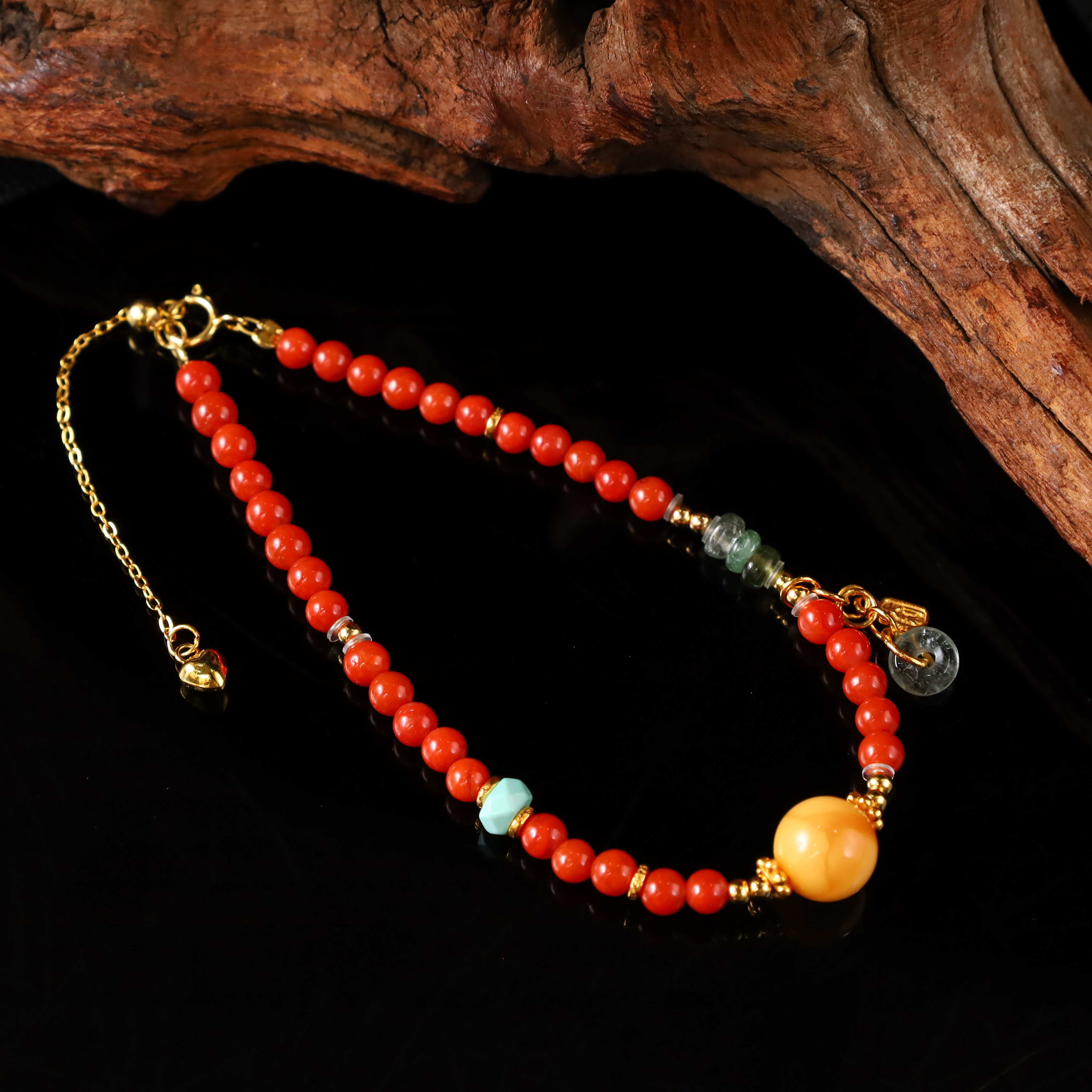 【净心】心如珠宝 南红蜜蜡小米珠手串