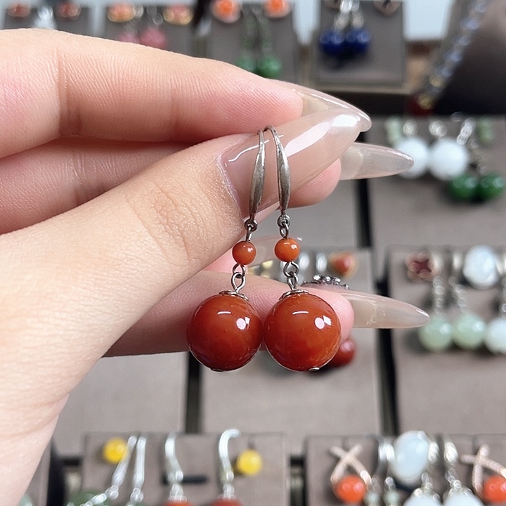 玛瑙/玉髓耳饰银S925镶嵌12左右