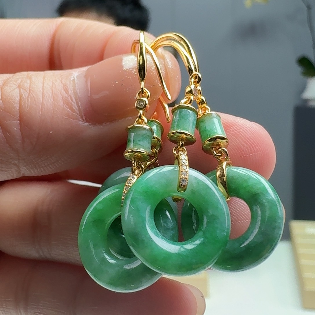 翡翠耳饰银S925镶嵌多样性发货其一