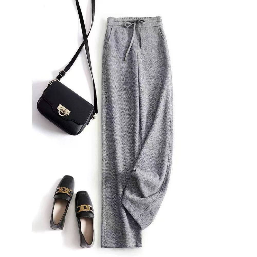 【甩货】D581秋季新款 羊 绒高腰窄版直筒裤大码