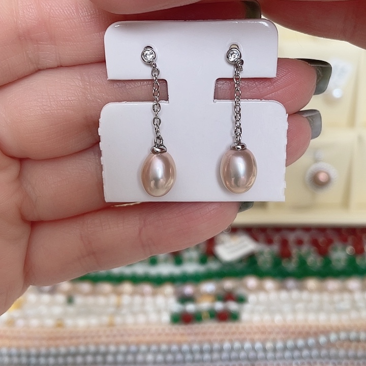 合金耳饰淡水珍珠银针无瑕金属色米珠风在吹