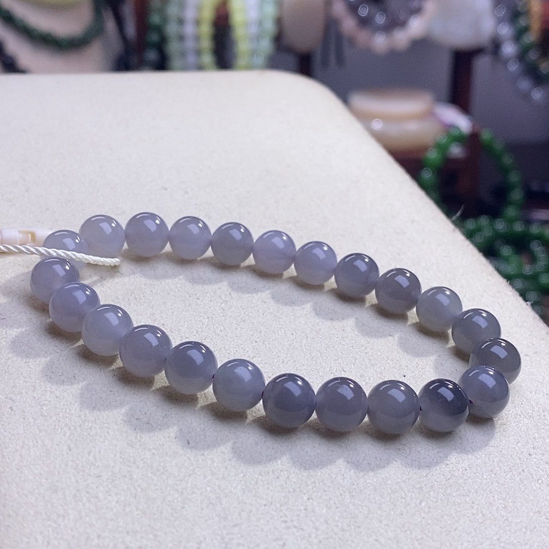 和田玉精品老矿料冰烟紫高冰圆珠手串8m未镶嵌