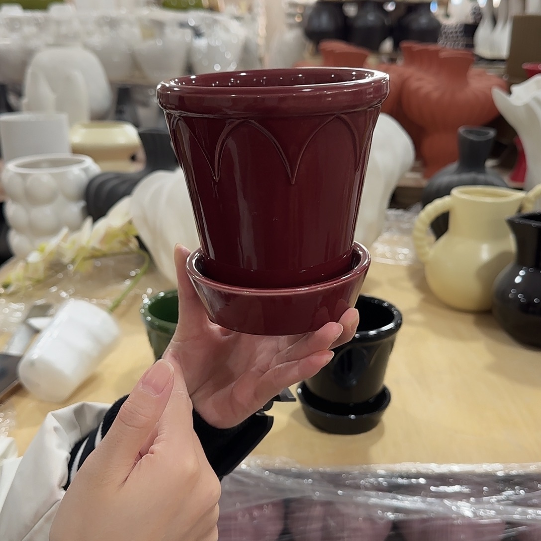 c4色釉款带托花盆花盆花盆