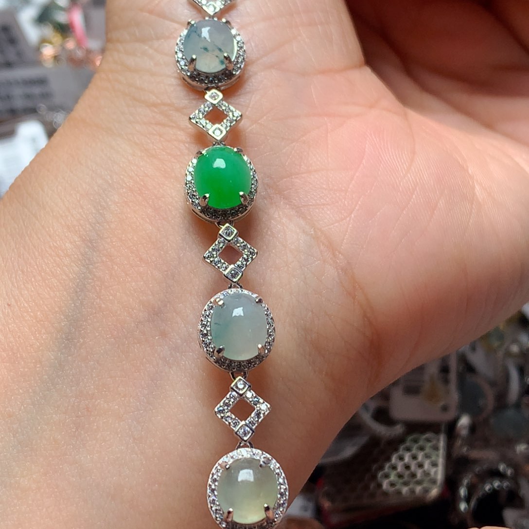 翡翠戒指银S925镶嵌天然翡翠手链