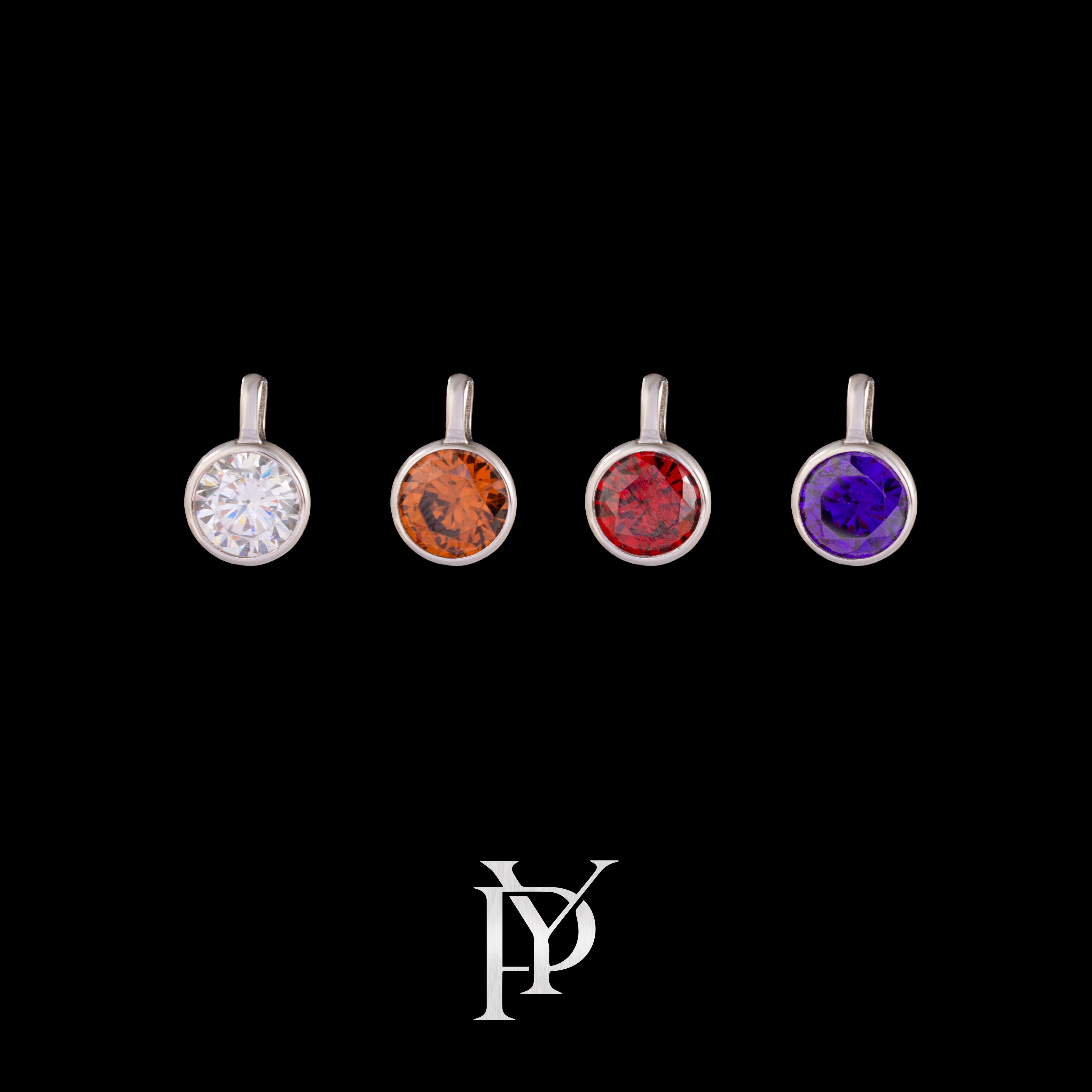 吊坠925银锆石 八心八箭钻雕工艺彩色圆锆吊坠9mm