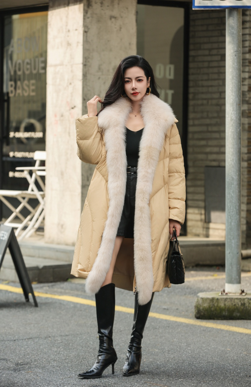 毛领皮草羽绒服女中长款奢华大气224年新款冬季外套