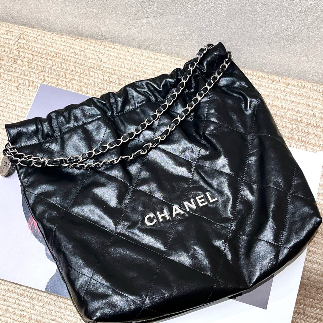 99新 Chanel/香奈儿 25P 黑银牛皮22bag 中号