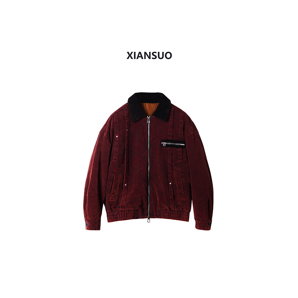 XIANSUO/缐鎖【加州活力】灯芯绒配内胆羽绒加厚短款微阔羽绒夹克