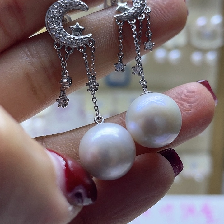淡水珍珠耳饰银S925镶嵌