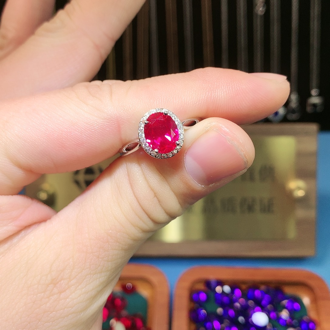 红宝石戒指银S925镶嵌