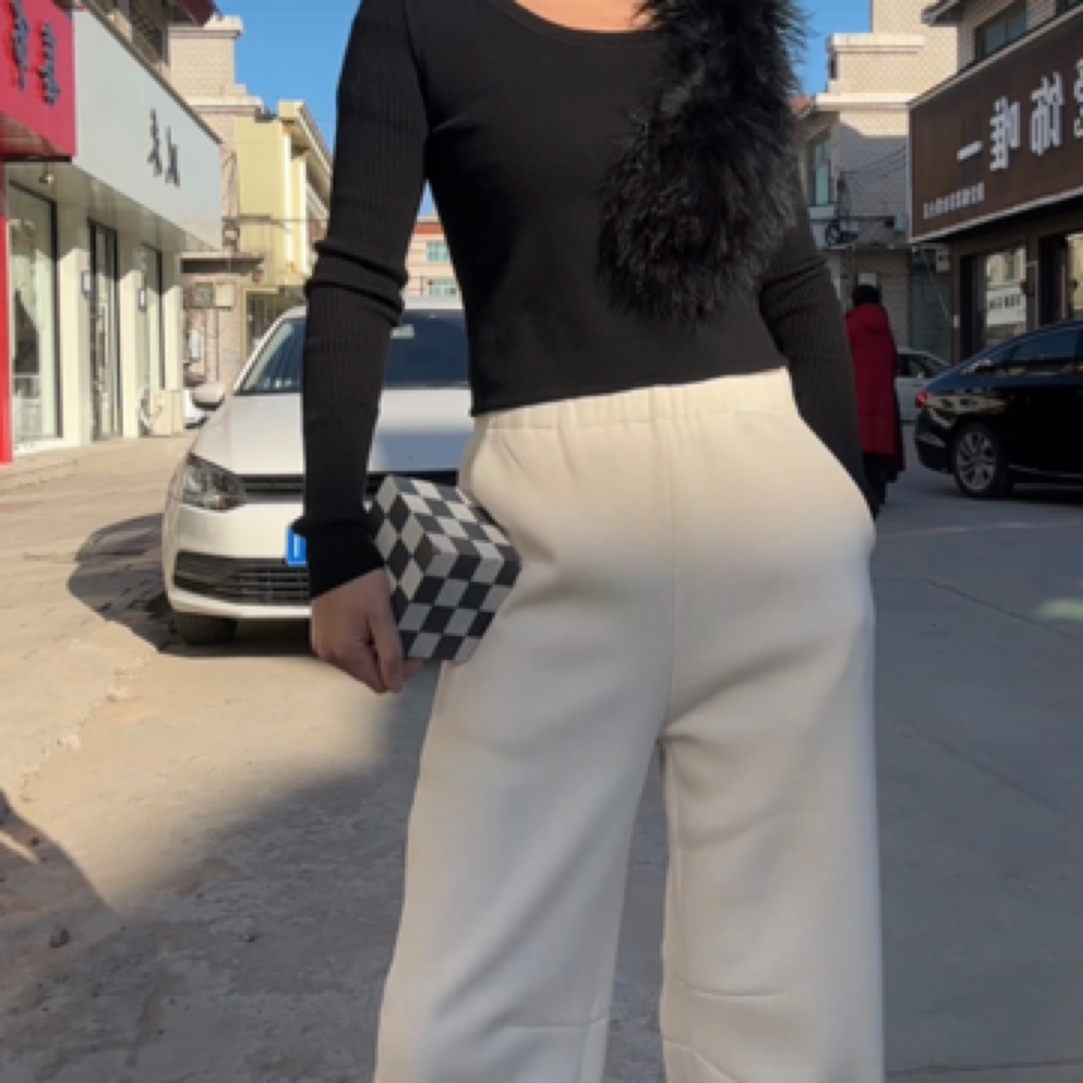 加绒加厚显瘦长裤女高腰宽松直筒阔腿裤秋冬百搭