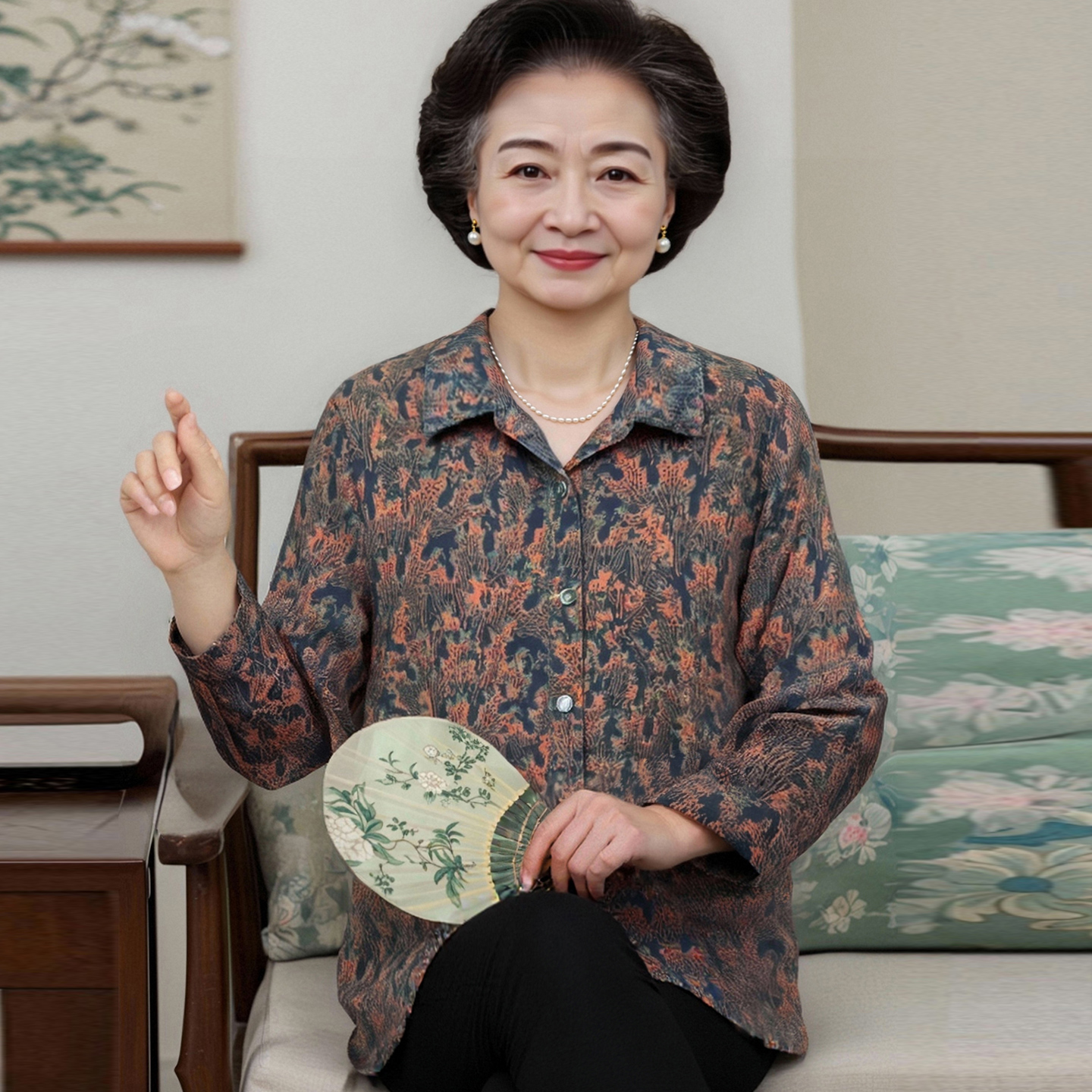 中老年人女春秋衣服老太太新款妈妈长袖衬衫奶奶衬衣2025宽松开衫