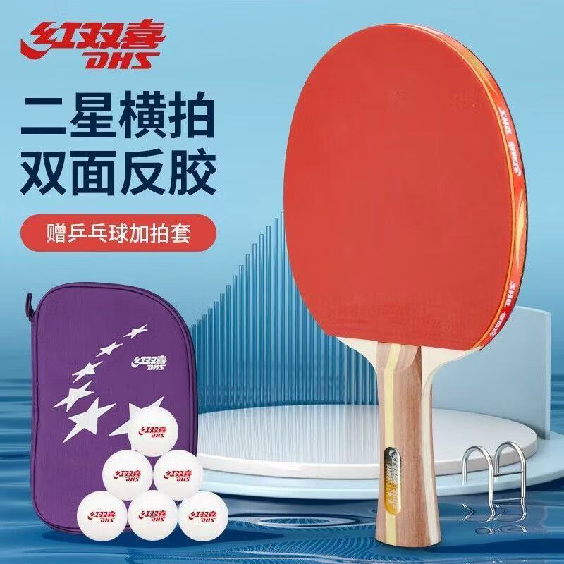DHS/红双喜二星乒乓球拍专业级兵乓球拍狂飙儿童学生横直拍单双拍