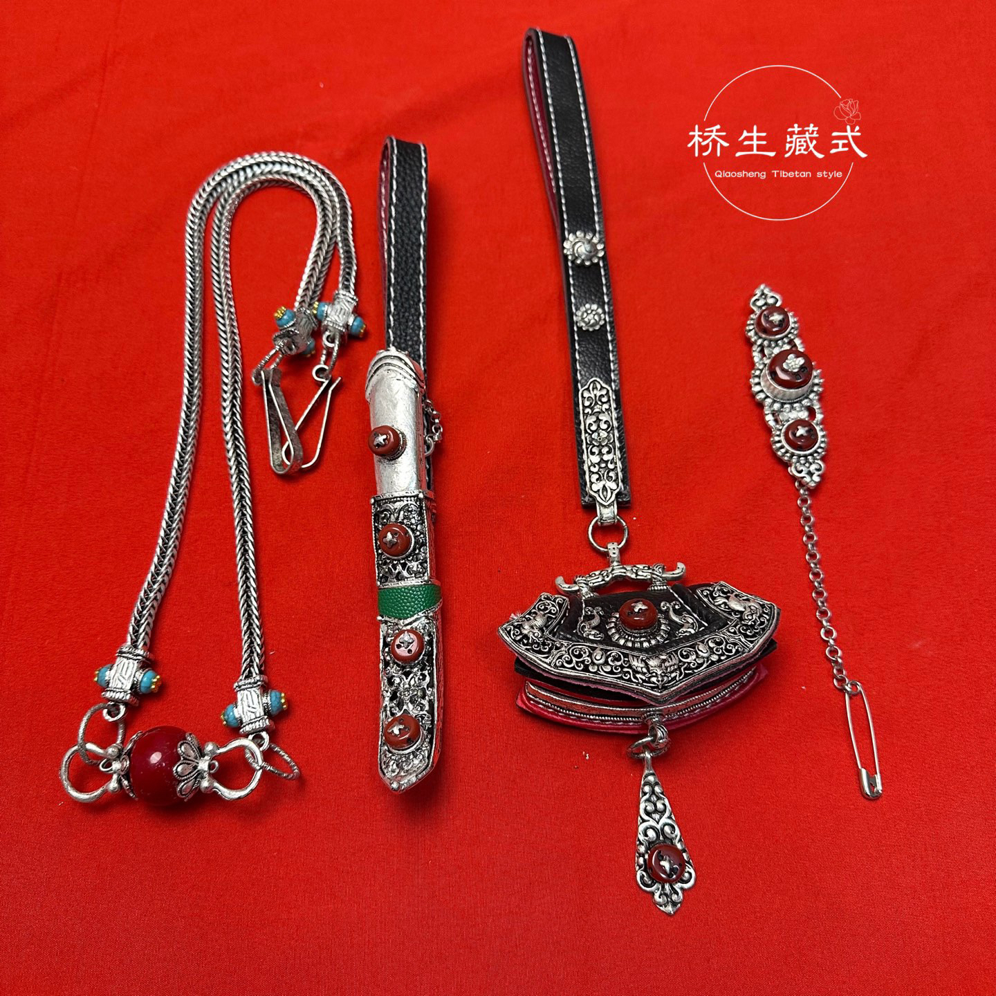 朵雅新款雅藏饰2025民族藏式腰间铜合金四件套挂件钱包