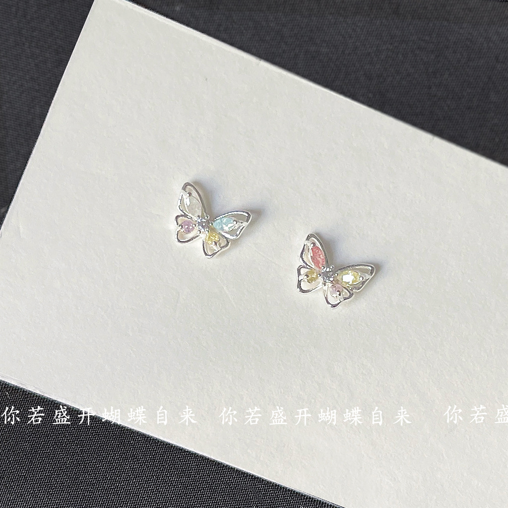 925银合成锆石耳饰 【你若盛开自来】迷你版925银针微镶彩锆小耳钉