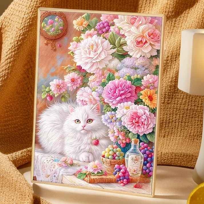 DMC十字绣竖版刺绣-花卉猫咪财宝牡丹花新款爆款最新款