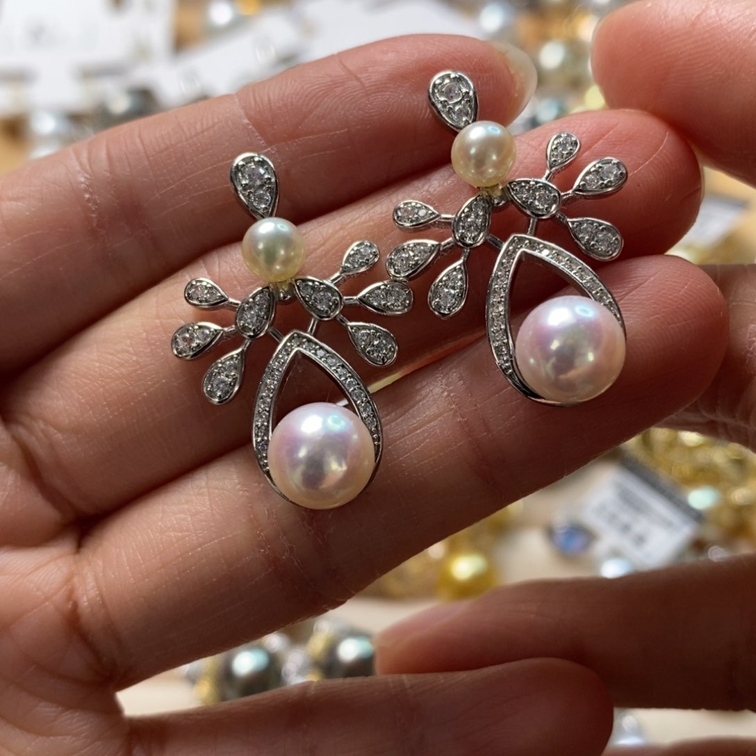 海水珍珠耳饰银S925镶嵌