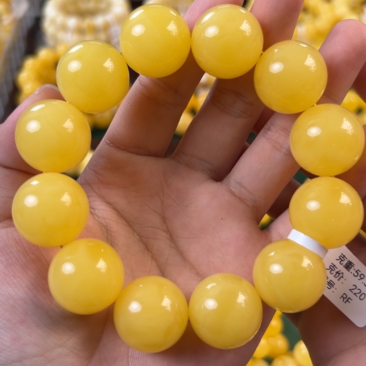 琥珀未镶嵌手链59.32g焦皮同料圆珠20mm rf