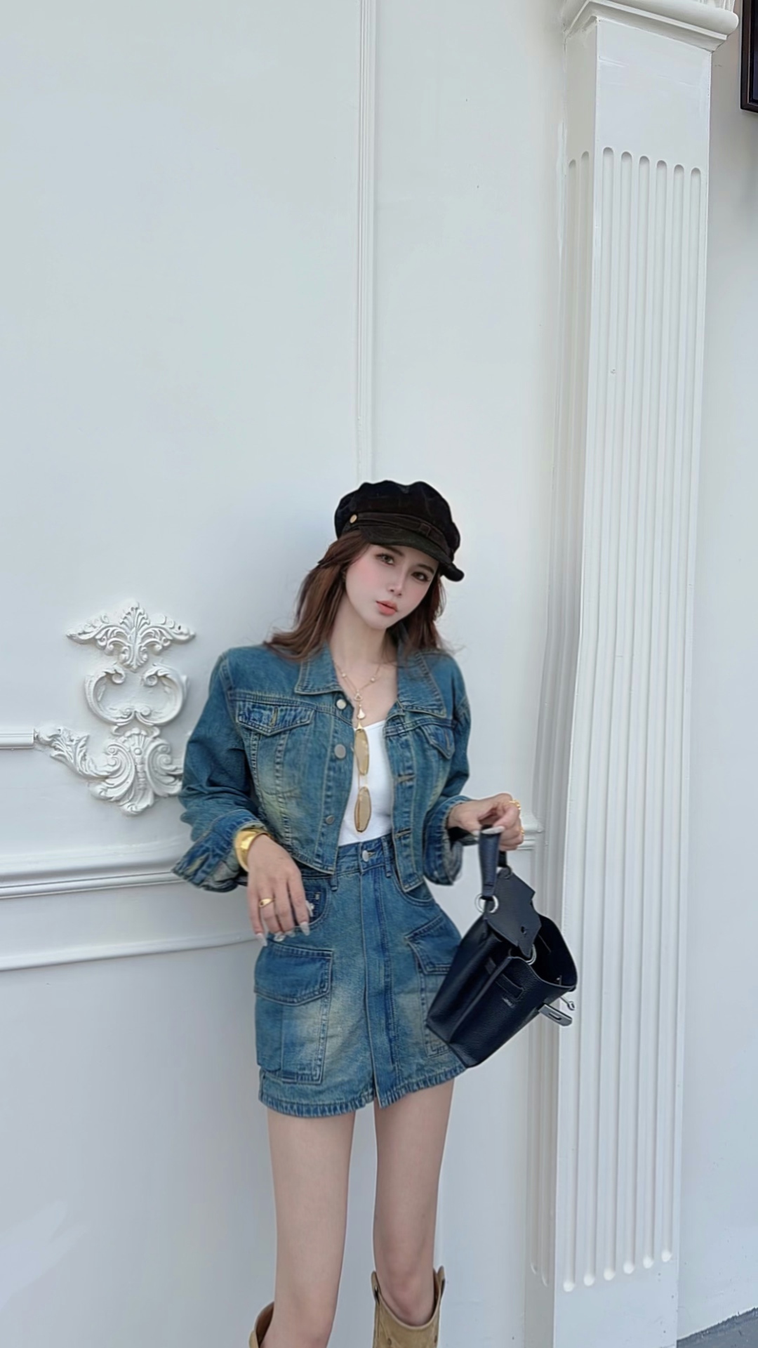 大气元（套装）复古港风牛仔套装