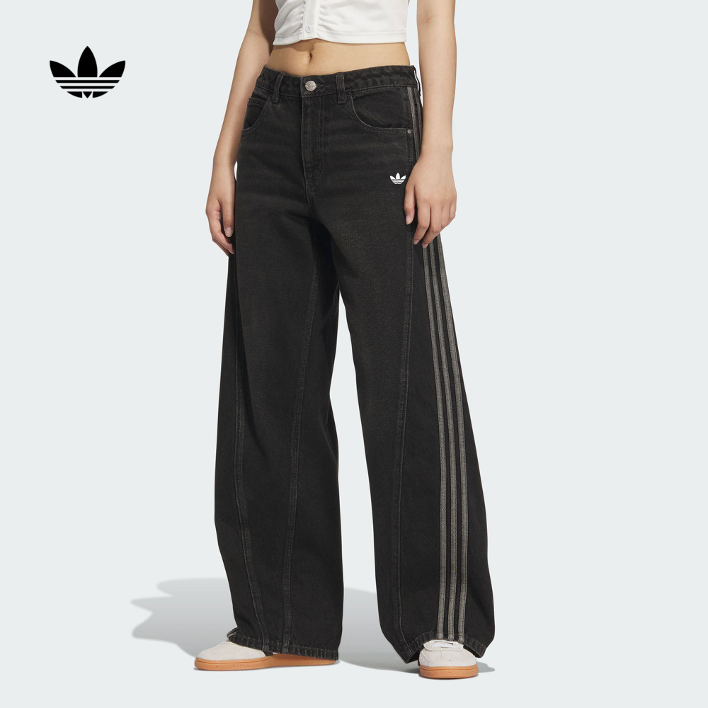 阿迪达斯官方三叶草 阔腿牛仔运动裤直筒裤女款秋冬adidas JX6865
