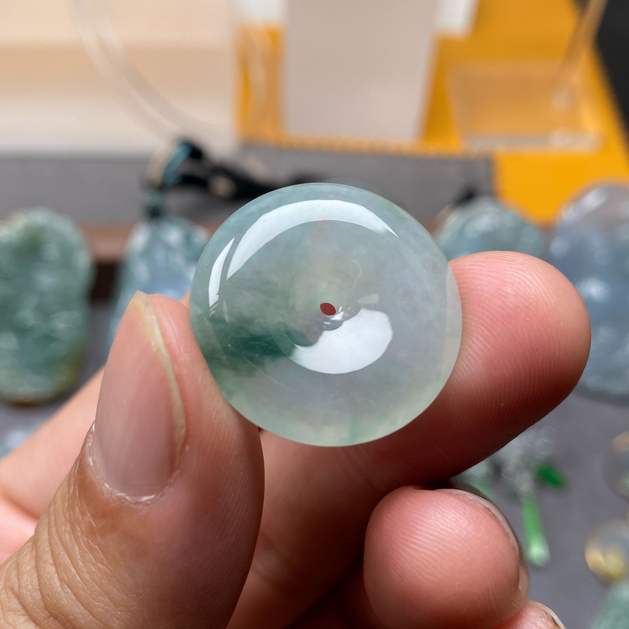 翡翠飘花平安扣挂件天然缅甸翡翠A货23.6*5.9