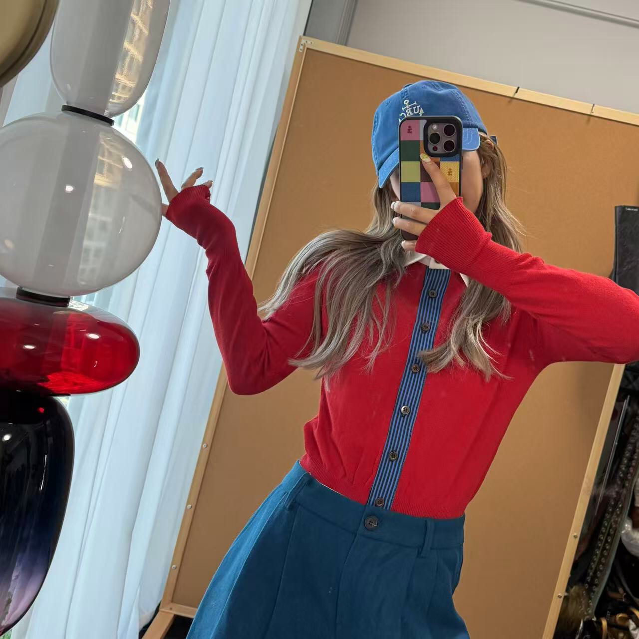 甜酷风假两件针织上衣