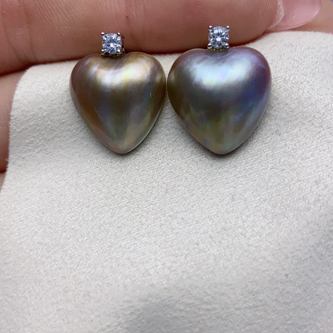 【闪购商品】拼合珍珠（马贝珠）耳饰银S925镶嵌64