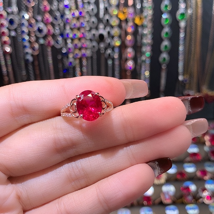 红宝石戒指银S925镶嵌911