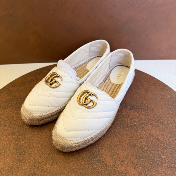 99新 GUCCI/古驰 古驰/gucci/白色真皮双G渔夫鞋/38码