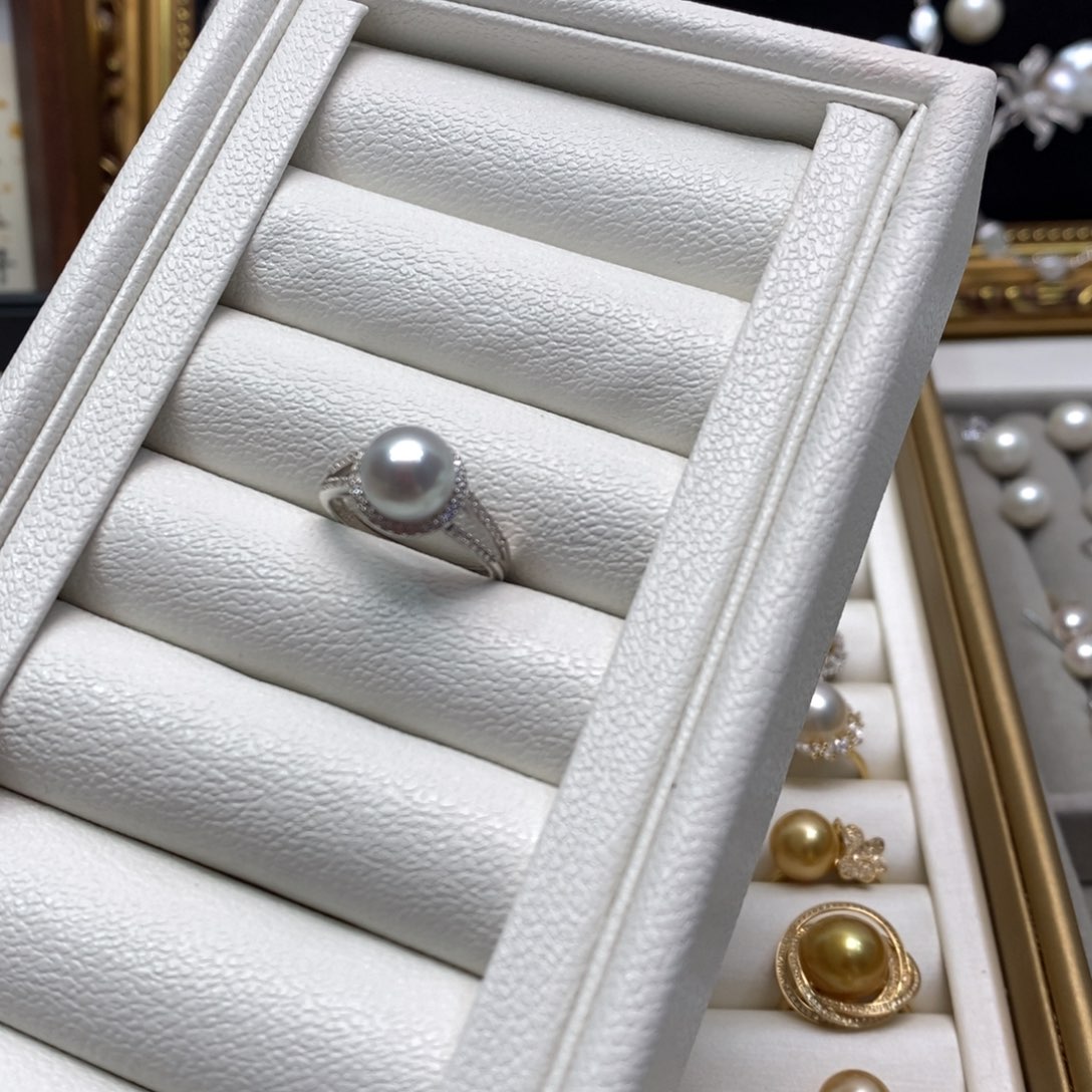 海水珍珠戒指银S925镶嵌8.5-9