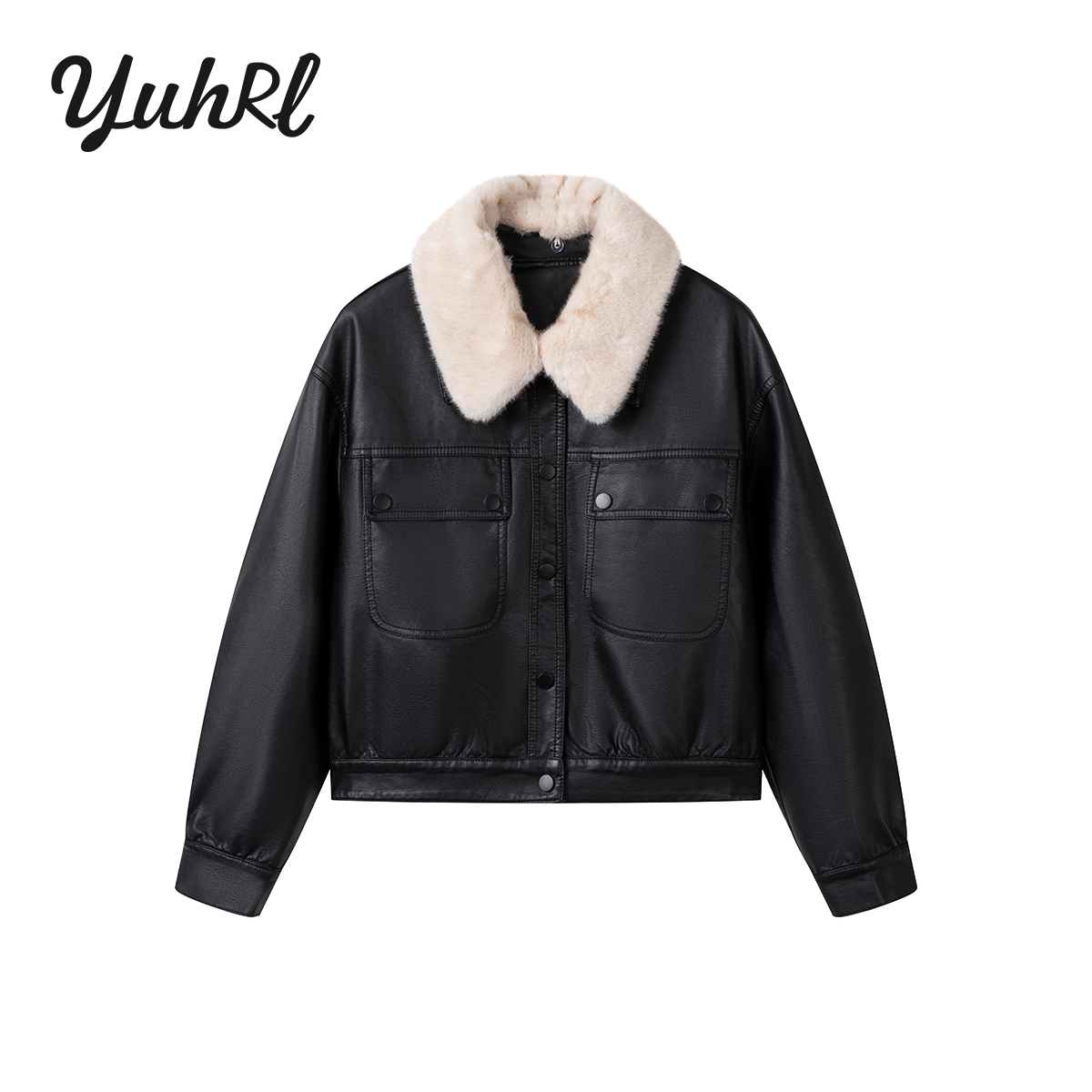 【唐菀Zoey专属】遇幻秋冬设计师新款休闲拼接女皮外套#25246