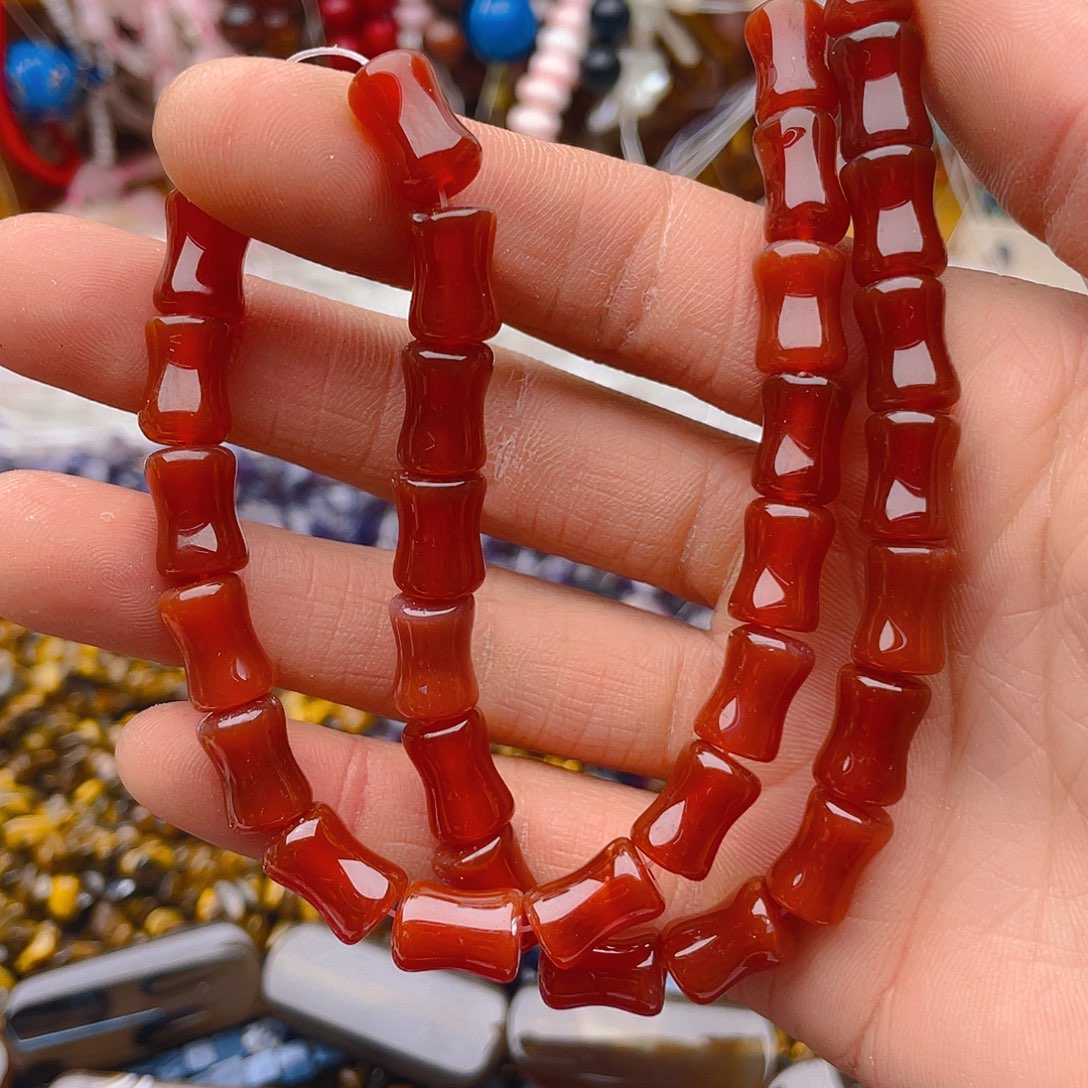 玛瑙/玉髓珠宝半成品未镶嵌红玛瑙竹节1条卡8*11