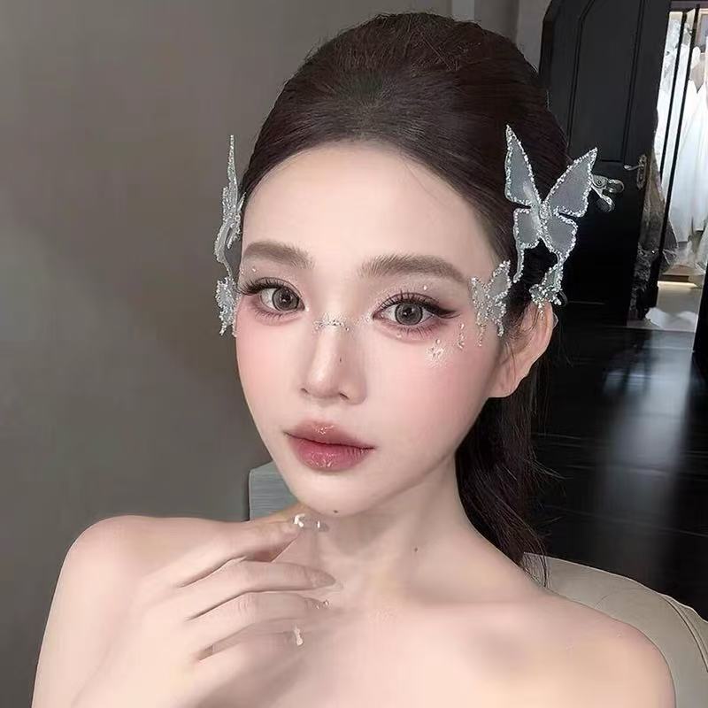 新款蝴蝶贴面发夹项链新娘婚纱头饰仙气发饰森系边夹结婚饰品大气