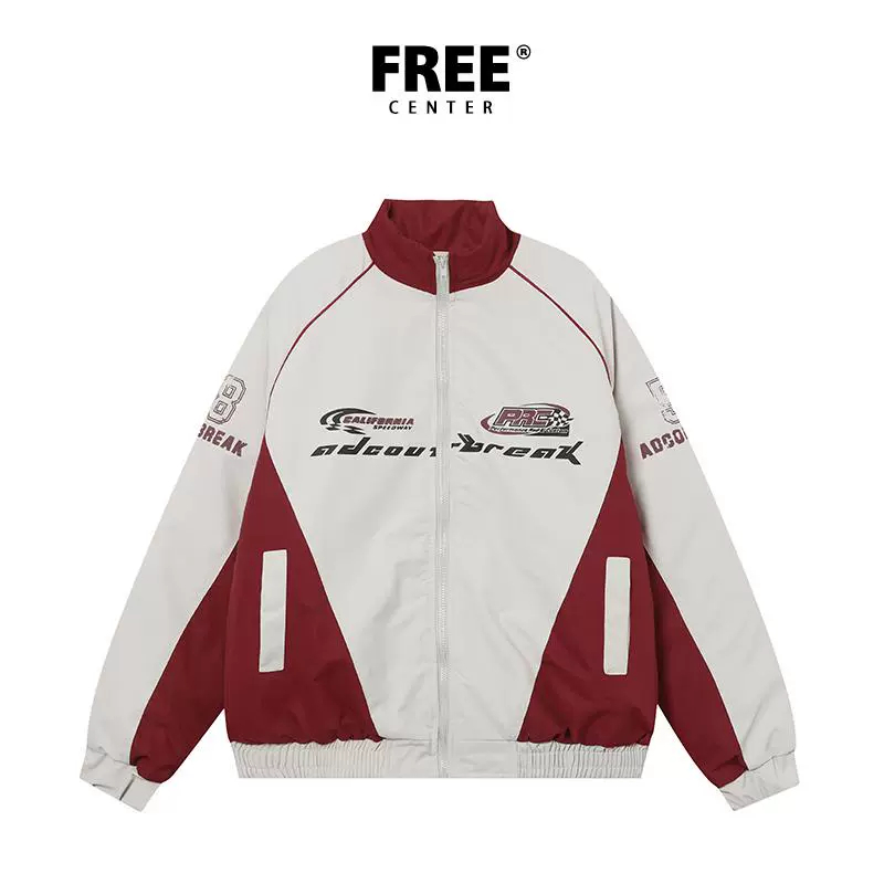 Free Center 潮牌宽松立领撞色棉服男女同款机车外套加厚冬季新款