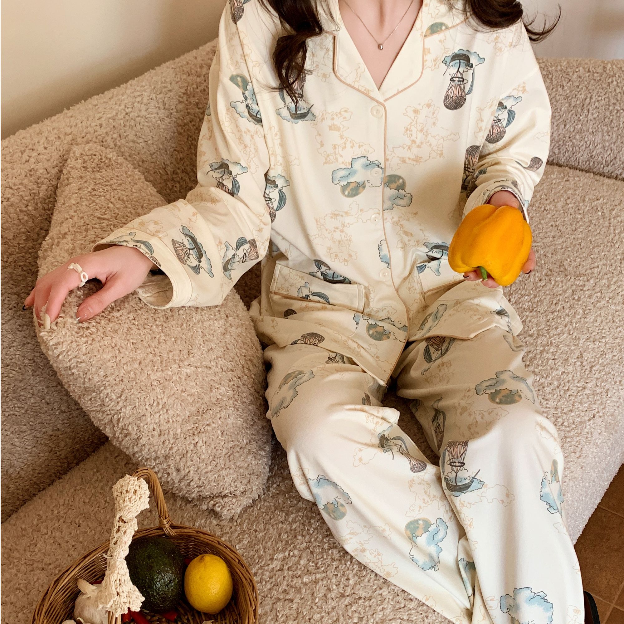 《纯棉带胸垫》孕妇是睡衣月子服产后哺乳睡衣孕妇喂奶家居服产妇