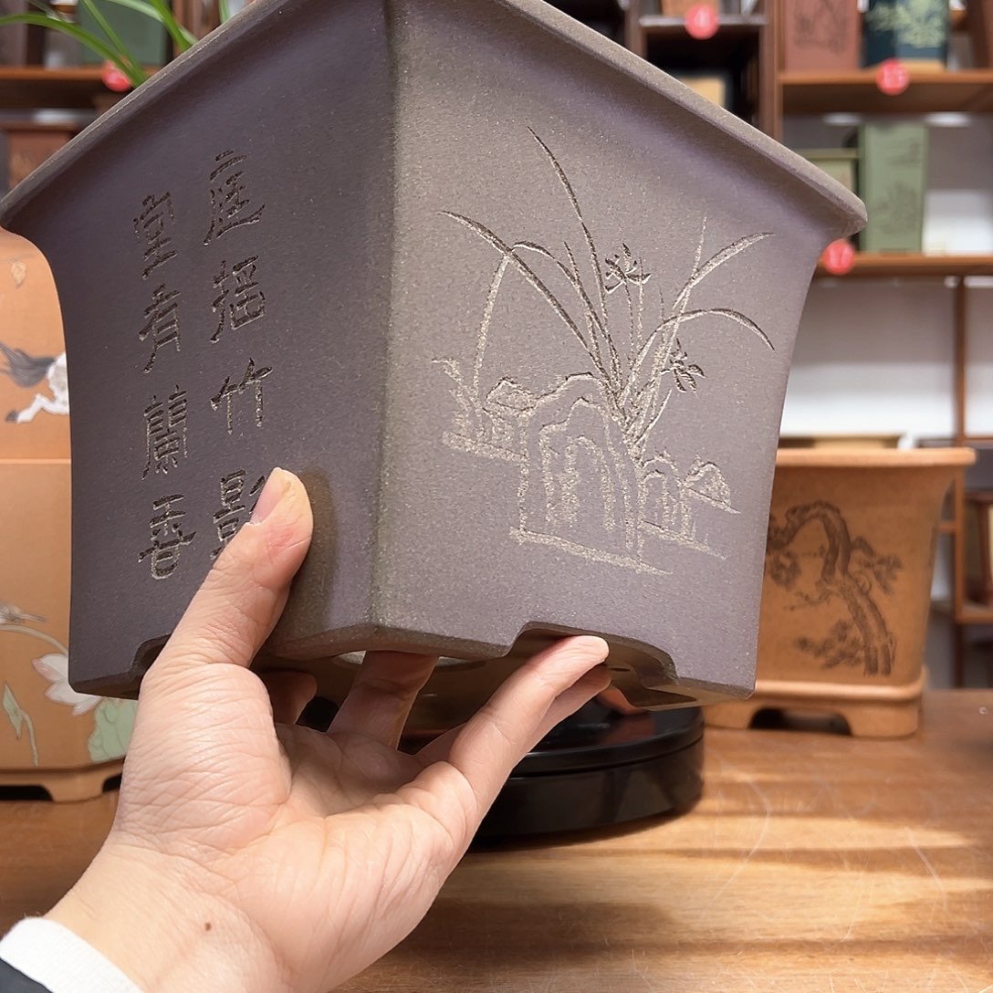 陳***墨紫砂花盆周之夏精品紫砂花盆