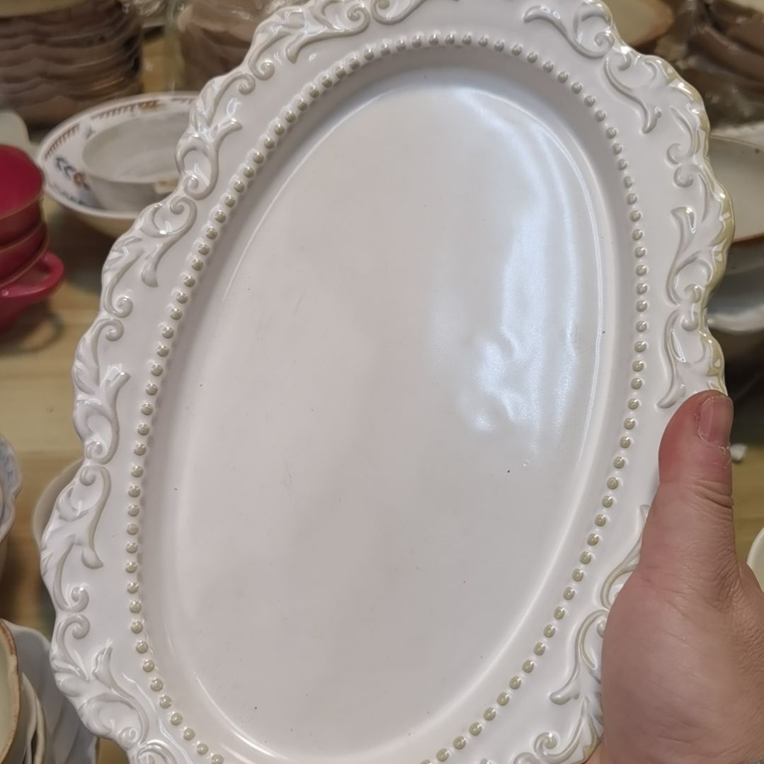 瓷片微瑕洛可可鱼盘两个一组