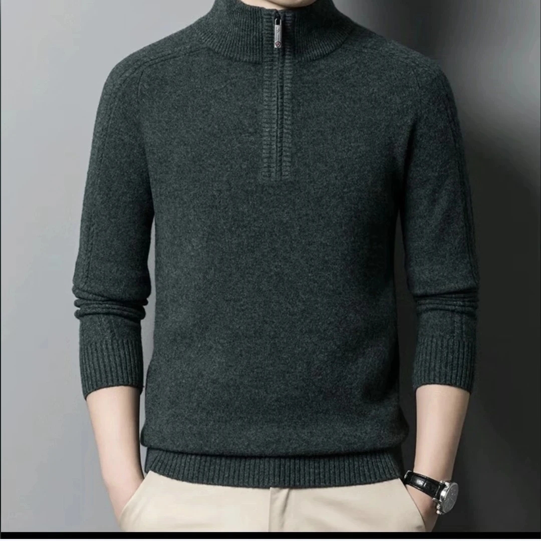 [加厚磨毛]秋冬新款男士绵羊毛拉链半高领保暖打底衫8810/008
