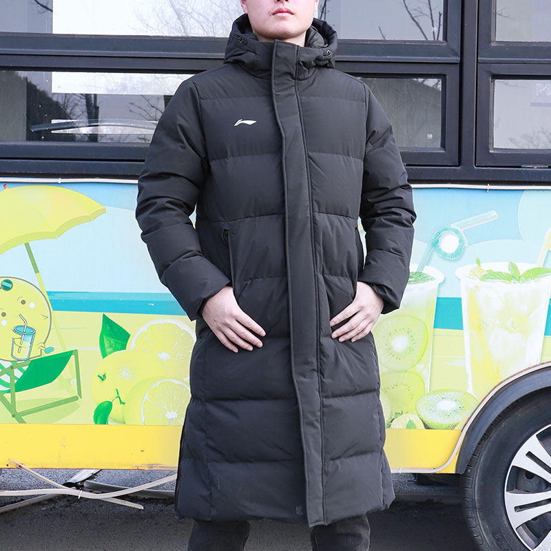 李宁长款羽绒服冬季连帽加厚保暖过膝情侣外套运动休闲中长款