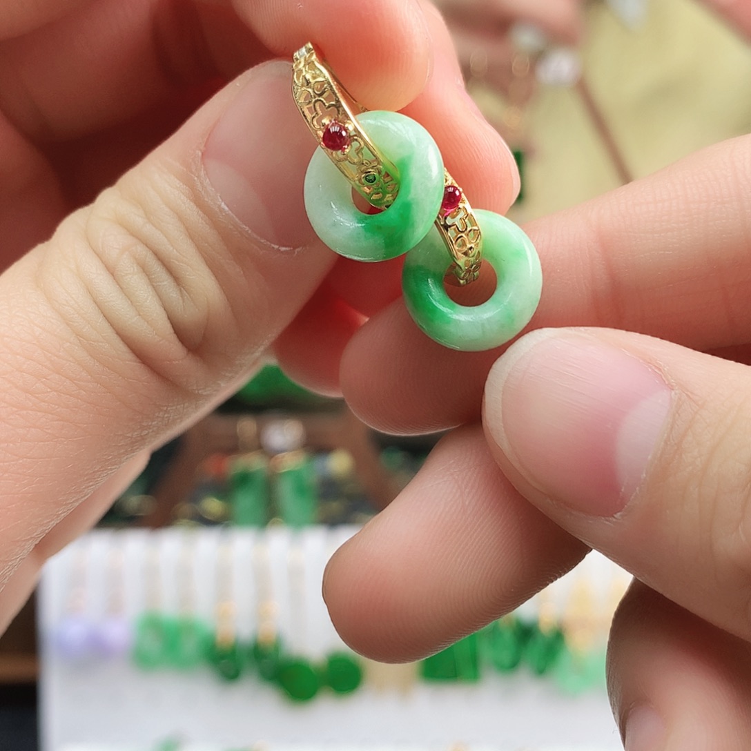 翡翠耳饰银S925镶嵌耳饰
