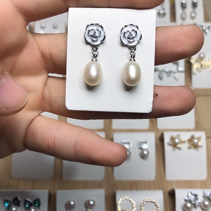 淡水珍珠耳饰银S925镶嵌