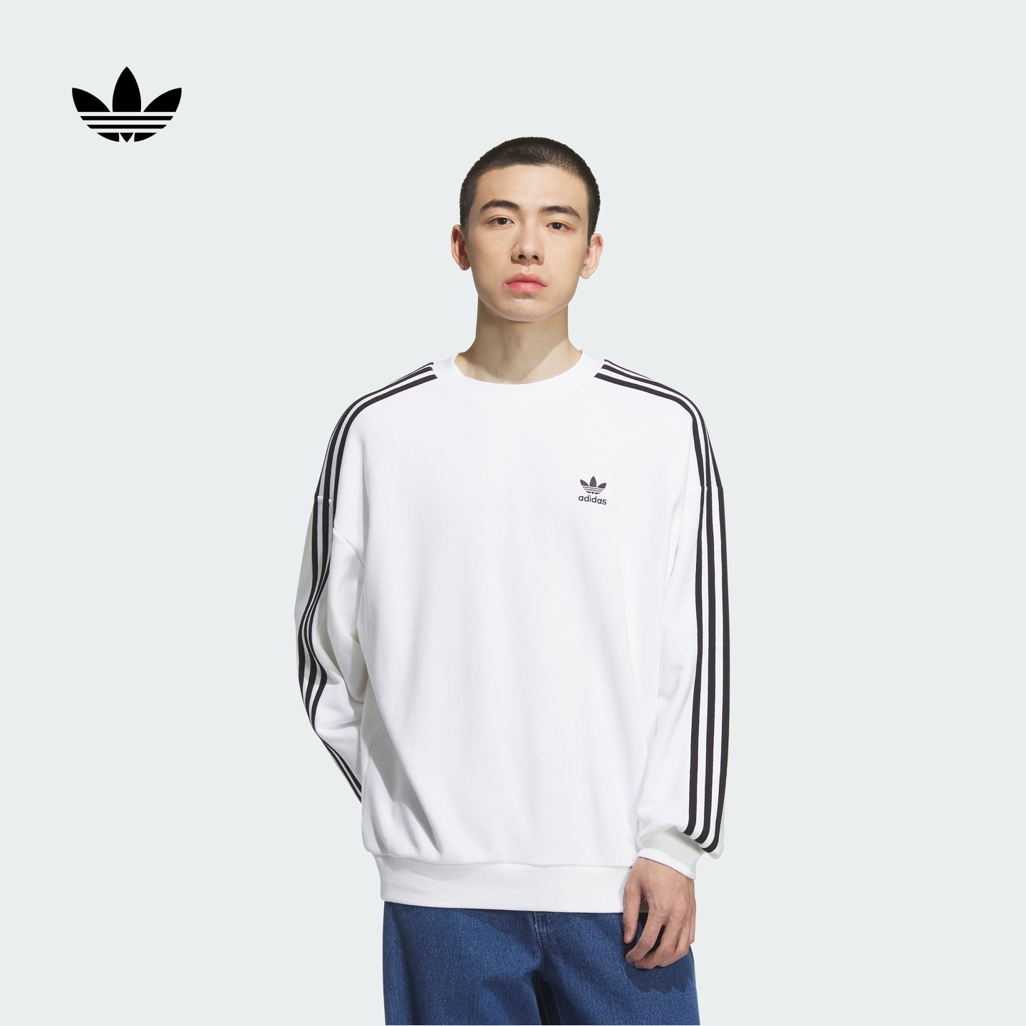 阿迪达斯官方三叶草 宽松运动圆领套头卫衣男新款adidas KD1834
