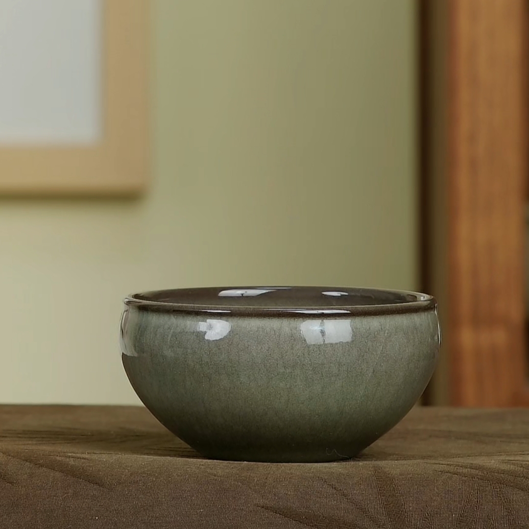 深咖色窑变钵杯陈卫武龙泉青瓷建盏品茗杯高端茶具主人杯钵型