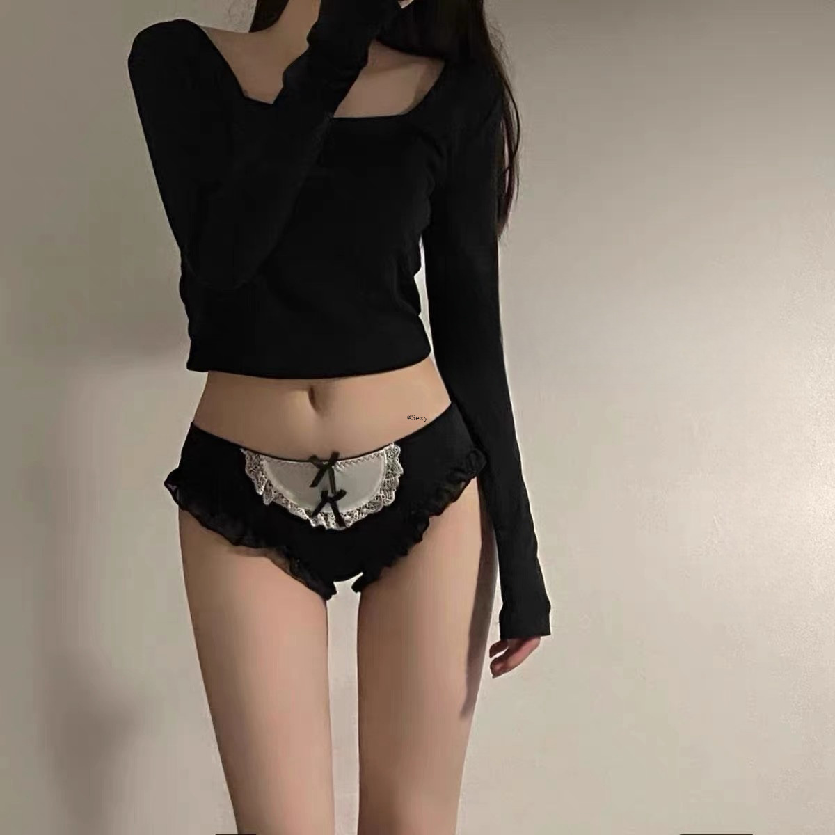 偷心萝莉日系舒适性感女仆风蕾丝低腰诱惑纯欲黑色少女内裤全棉裆