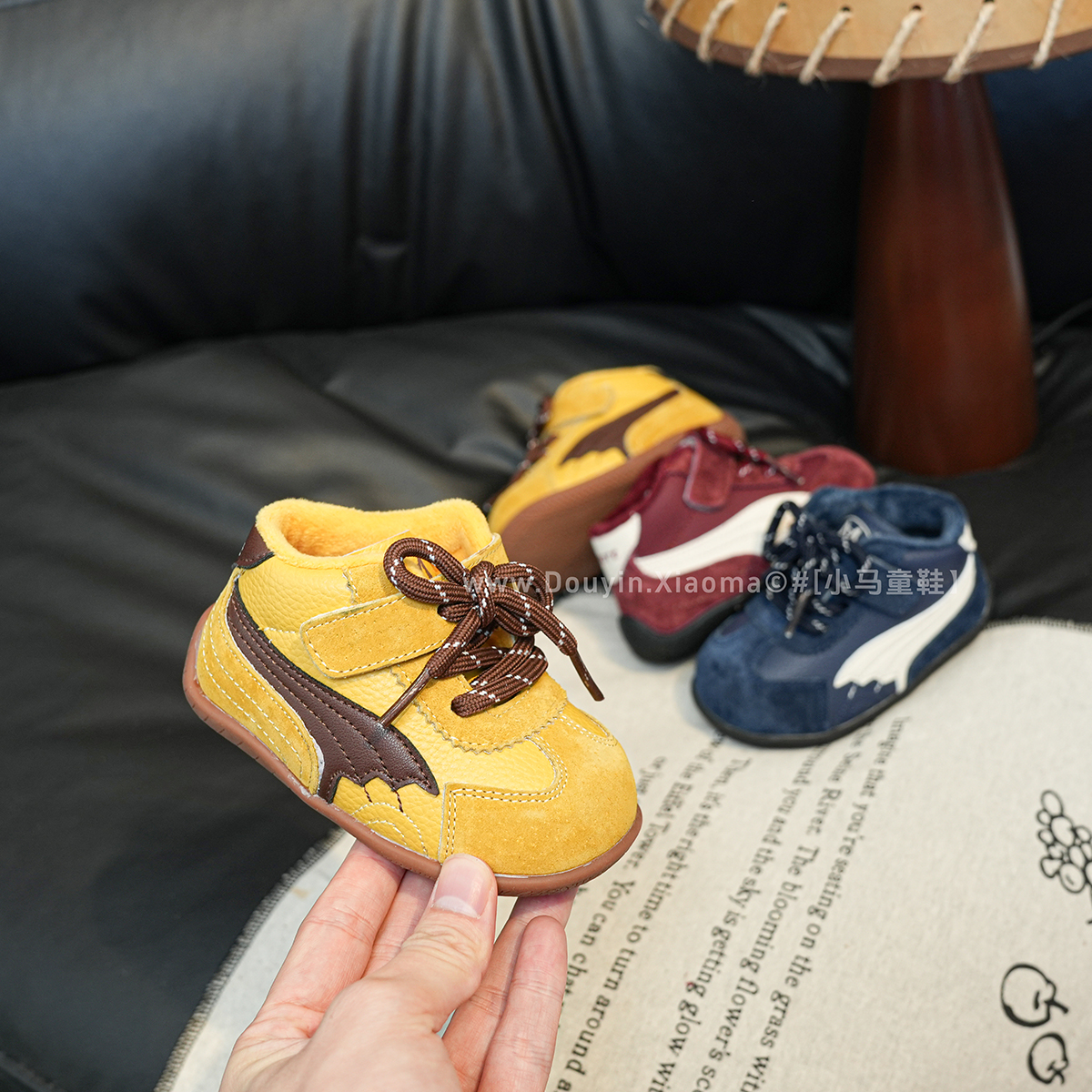 男宝宝鞋冬季保暖高帮德训鞋时尚加绒板鞋秋冬款软底学步鞋运动鞋
