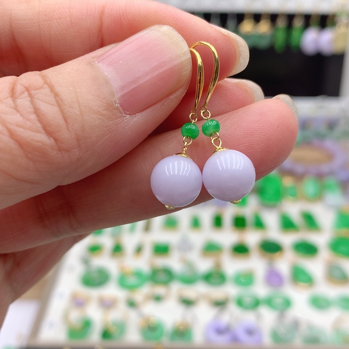 翡翠18K金镶嵌耳饰